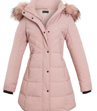 Shelikes Womens Long Faux Fur Trim Hood Fitted Quilted Jacket Puffer Coat Parka