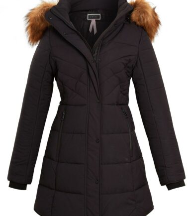 Shelikes Womens Long Faux Fur Trim Hood Fitted Quilted Jacket Puffer Coat Parka