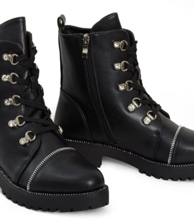Ladies Ankle Shoes Combat Vintage Army Lace Up Diamante Military Biker Boots