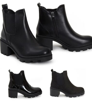 Womens Heeled Platform PU Suede Black Zip Ankle Boots Shoes Size UK