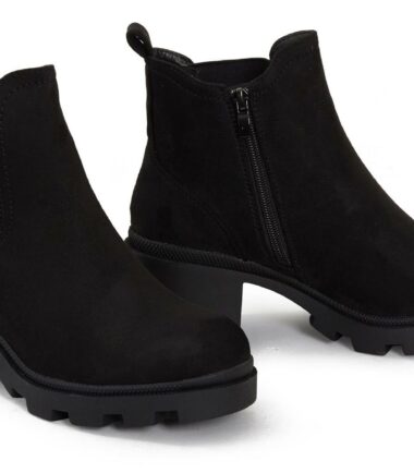 Womens Heeled Platform PU Suede Black Zip Ankle Boots Shoes Size UK