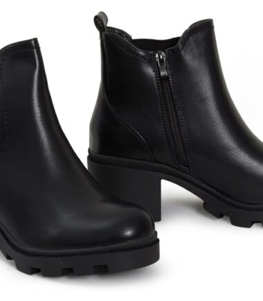 Womens Heeled Platform PU Suede Black Zip Ankle Boots Shoes Size UK