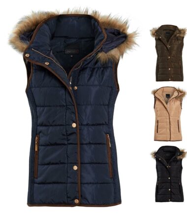 Shelikes Womens Quilted Faux Fur Hood Hooded Gilet Body Warmer Size 8 to 16