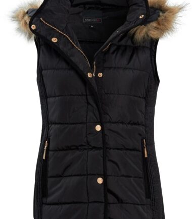 Shelikes Womens Quilted Faux Fur Hood Hooded Gilet Body Warmer Size 8 to 16