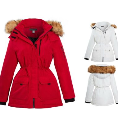 Ladies Ski Longline Jacket Padded Parka Faux Fur Hood Hooded Coat Size