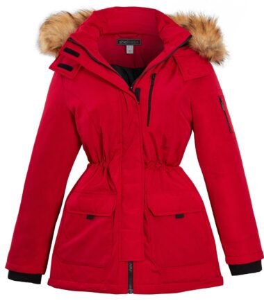 Ladies Ski Longline Jacket Padded Parka Faux Fur Hood Hooded Coat Size