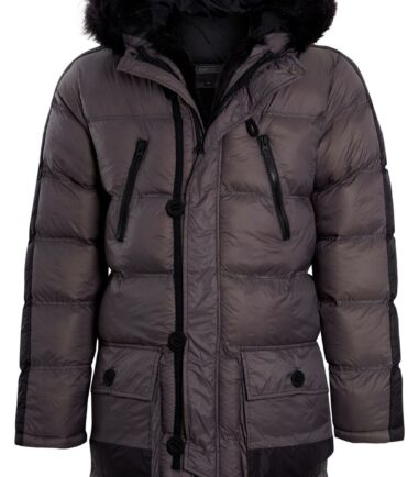 Mens Padded Contrast Colour Faux Fur Winter Jacket Detail Padded Parka Coat Size