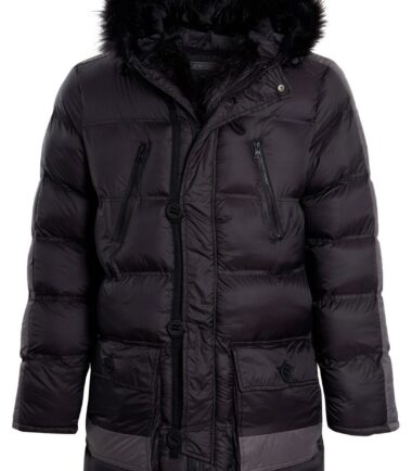 Mens Padded Contrast Colour Faux Fur Winter Jacket Detail Padded Parka Coat Size