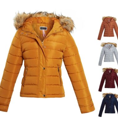 Shelikes Womens Fur Winter Quilted Hooded Parka Jacket Size 8 to 16