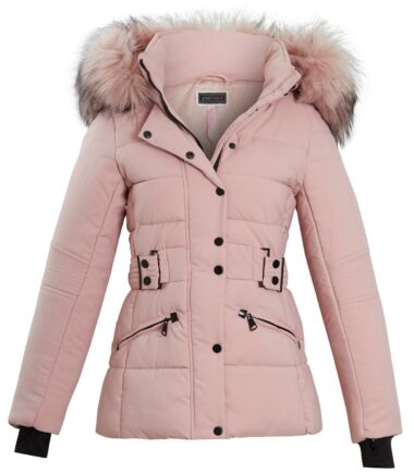 Shelikes Faux Fur Trim Hood Belted Quilted Padded Women Jacket Coat Size UK 8-16