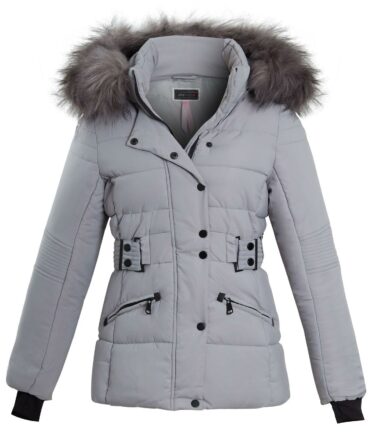 Shelikes Faux Fur Trim Hood Belted Quilted Padded Women Jacket Coat Size UK 8-16