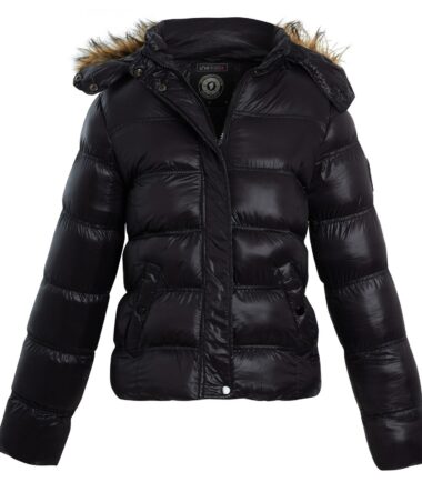 Womens Ladies Faux Fur Hooded Shine Finish Quilted Warm Puffer Jacket Coat Size