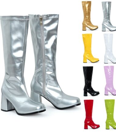 Womens Go Go Fancy Dress Party 1960 1970 Retro Patent Shiny Platform Boots