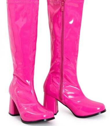 Womens Go Go Fancy Dress Party 1960 1970 Retro Patent Shiny Platform Boots