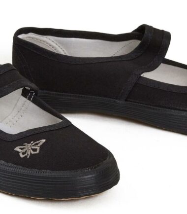 Girls Boys School PE Pumps Gym Black Dance Fastening Trainers Touch Plimsolls