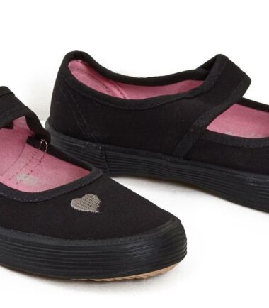 Girls Boys School PE Pumps Gym Black Dance Fastening Trainers Touch Plimsolls