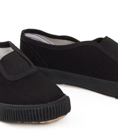 Girls Boys School PE Pumps Gym Black Dance Fastening Trainers Touch Plimsolls
