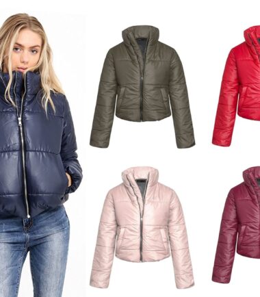 Womens Cropped Puffer Coat Warm Fashion Top Quilted Padded Jacket Winter Puffa