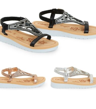Ladies Diamante Wedding Sling Back Floral Toe Glitter Flat Slipper Sandals