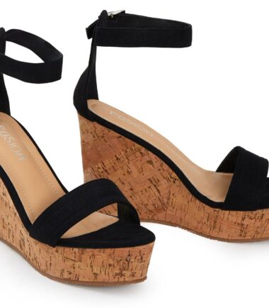 Womens Ladies High Wedge Cork Heel Espadrille Buckle Sandals Platform Size
