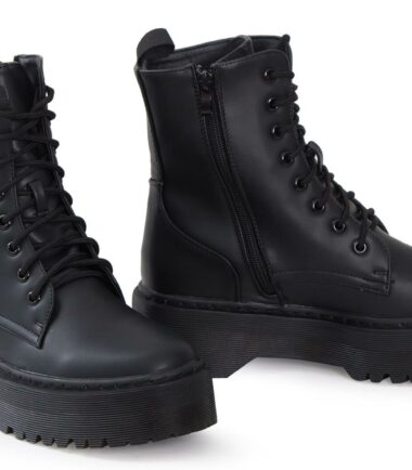Ladies Hi Top Military Punk Ankle PU Leather Patent Lace Up Vintage Boots