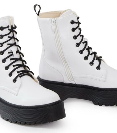 Ladies Hi Top Military Punk Ankle PU Leather Patent Lace Up Vintage Boots