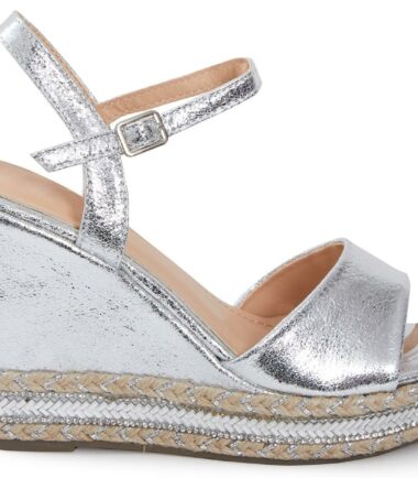 Womens Shiny Peep Toe Strappy Wedge Slip On Summer Beach Holiday Sandals