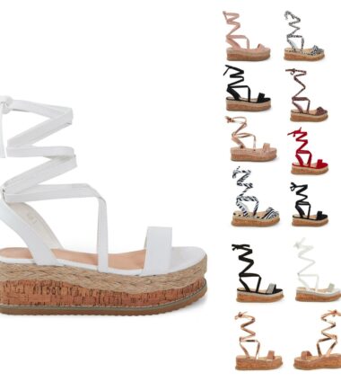 Shelikes Womens Flat Wedge Espadrille Lace Tie Up Sandals Platform Summer Shoes