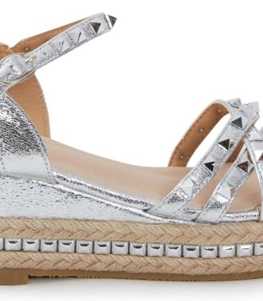 Shelikes Womens Ladies Low Wedge Heel Espadrilles Summer Stud Platform Sandals