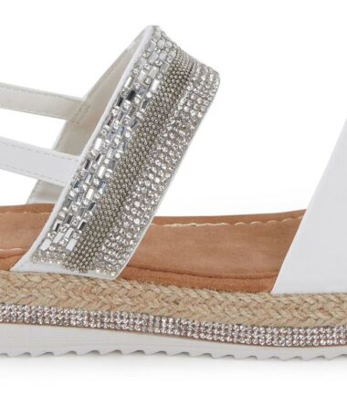 Womens Diamante Slip On Wedge Heel Flat Sandals Peep Toe Slingback Beach Sandals