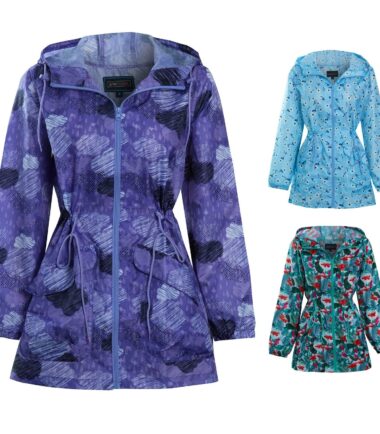 Shelikes Womens Showerproof Lightweight Festival Fashion Print Hooded Raincoat