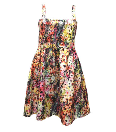 WOMENS SUMMER FLORAL SCUBA SKATER DRESS GATHERED CAMI STRAPPY FLARED 10 - 16