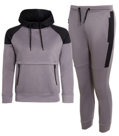 Boys Girls Block Contrast Panel Hooded Slim Fit Joggers Pullover Tracksuit