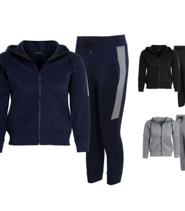 Kids Girls Boys Panel Full Zip Suit Hooded Hoodie Bottom Jogging Tracksuit