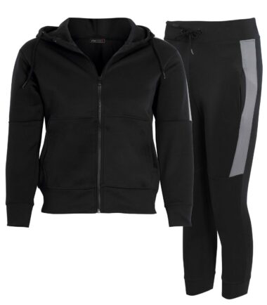 Kids Girls Boys Panel Full Zip Suit Hooded Hoodie Bottom Jogging Tracksuit