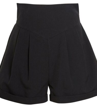 Shelikes Ladies Turn Up High Waisted Relaxed Side Zip Up Black Shorts
