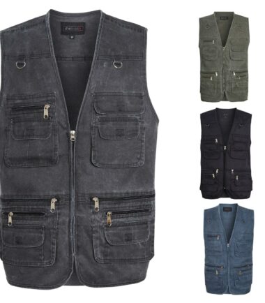 Mens Waistcoat Multi Pocket Jacket Fishing Camping Travelling Hiking Gilet