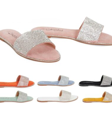 Shelikes Womens Diamante Ladies Flat Comfortable Slip On Summer Sliders UK Size