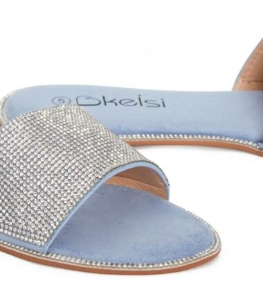 Shelikes Womens Diamante Ladies Flat Comfortable Slip On Summer Sliders UK Size