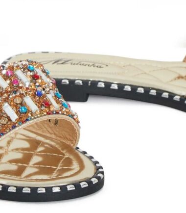 Womens Sequin Flat Diamante Sliders Slip On Summer Sandals Mules Size