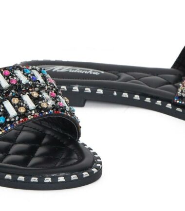 Womens Sequin Flat Diamante Sliders Slip On Summer Sandals Mules Size