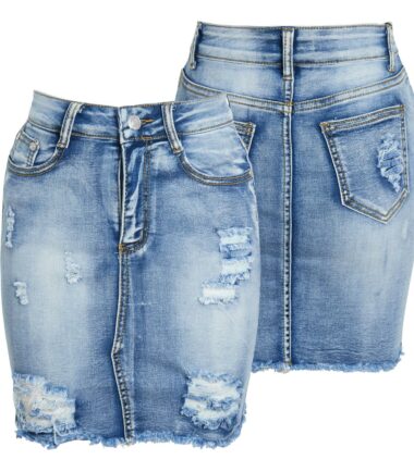 Ladies Ripped Summer Jeans Acid Wash Distressed Denim Frayed Short Mini Skirt