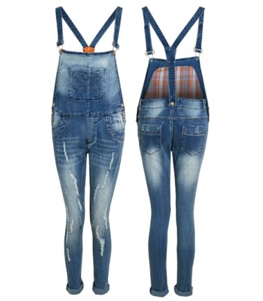 Womens Denim Dungaree Slim Fit Trousers Jean Jumpsuit Blue Summer Size