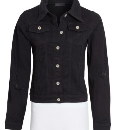 Shelikes Womens Button Up Distress Vintage Ripped Denim Blue Long Sleeve Jacket