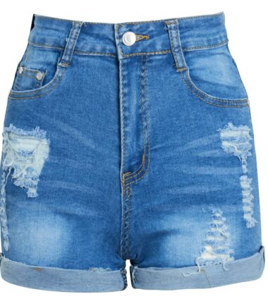 Shelikes Womens High Waisted Ripped Distressed Stud Denim Shorts Hotpants