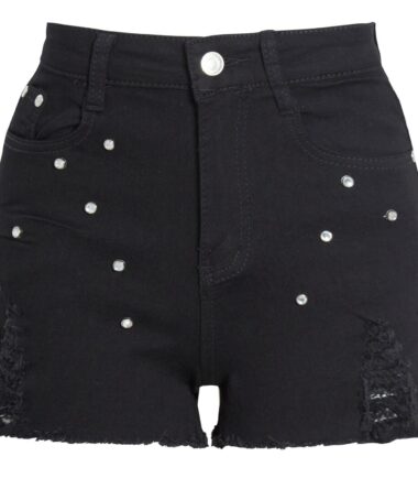 Shelikes Womens High Waisted Ripped Distressed Stud Denim Shorts Hotpants