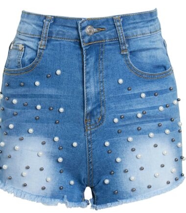 Shelikes Womens High Waisted Ripped Distressed Stud Denim Shorts Hotpants