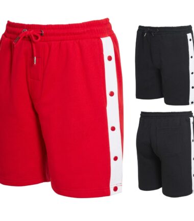 Mens Elasticated Waistband Contrast Side Stripe Poppers Fleece Stay Casual Short