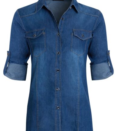Womens Denim Shirt Top Ladies Slim Fit Vintage Stonewash Blue Size 8 10 12 14 16