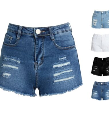 New Womens High Waisted Ripped Distressed Summer Denim Shorts Hotpants